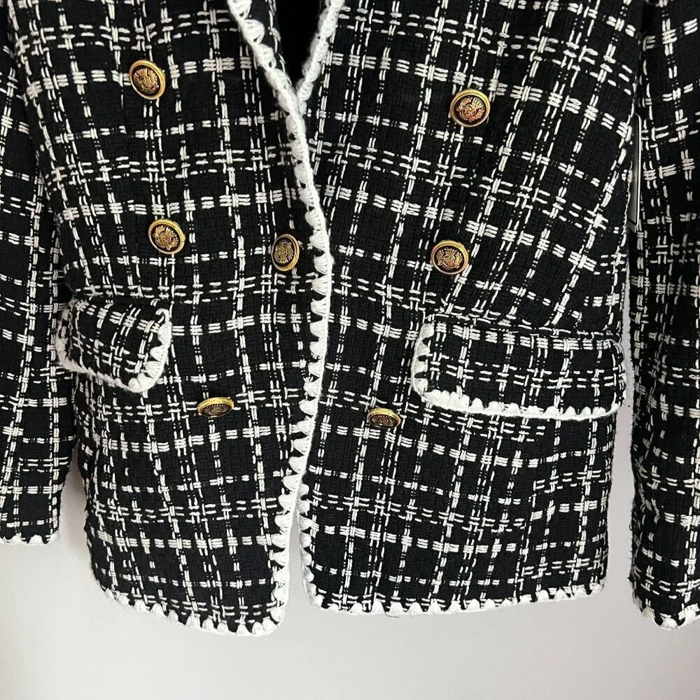 Laundry by Shelli Segal Womens Double Breasted Tweed Blazer XTRA-SMALL Black